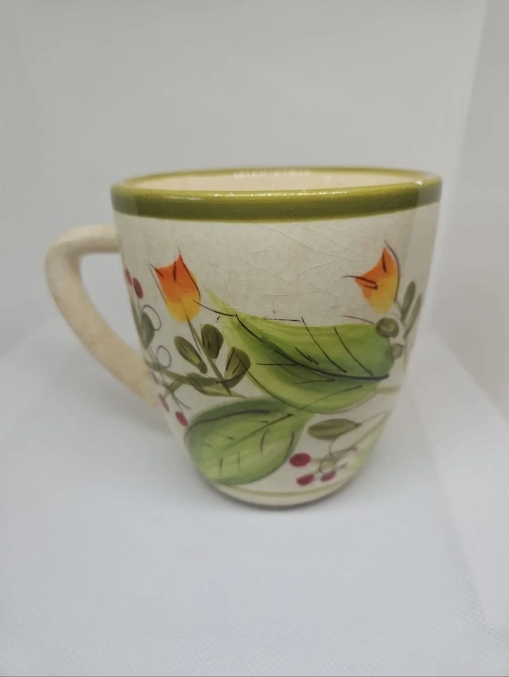 Pier 1 Imports Olivia 16oz Earthenware Hand Painted Poppy Flowers Mug